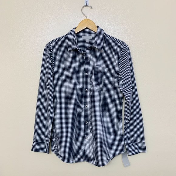Nordstrom Boys Poplin Button Shirt Collared XL Navy Eclipse Mini Check - Picture 2 of 9